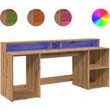 vidaXL Bureau - Hout - Artisanaal Eiken - Met LED-Verlichting