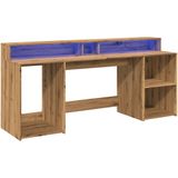 vidaXL Bureau - Hout - Artisanaal Eiken - Met LED-Verlichting