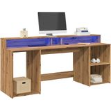 vidaXL Bureau - Hout - Artisanaal Eiken - Met LED-Verlichting
