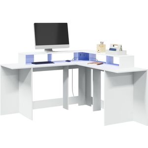 vidaXL Bureau met LED-verlichting 152x152x91 cm bewerkt hout wit