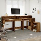 vidaXL Bureau - Oud Hout - 200x104x91 cm - Met LED-Verlichting