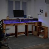 vidaXL Bureau - Oud Hout - 200x104x91 cm - Met LED-Verlichting