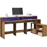 vidaXL Bureau - Oud Hout - 200x104x91 cm - Met LED-Verlichting