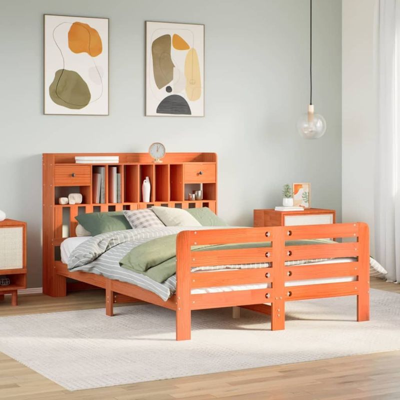 vidaXL - Bed - met - boekenkast - zonder - matras - grenenhout - wasbruinx200 - cm