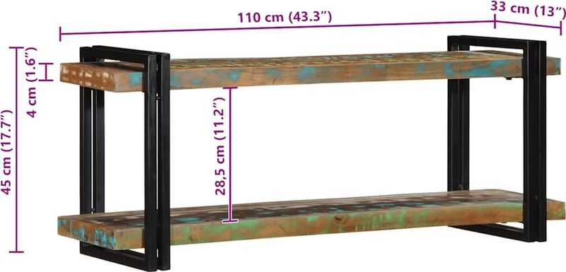 vidaXL - Wandschap - Massief Gerecycled Hout - Meerkleurig