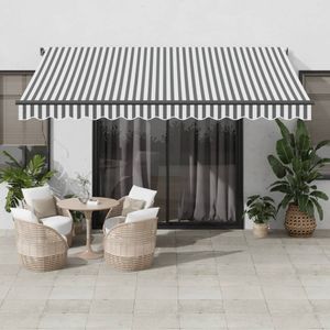 vidaXL - Luifel - handmatig - uittrekbaar - 400x300 - cm - antracietkleurig - en - wit