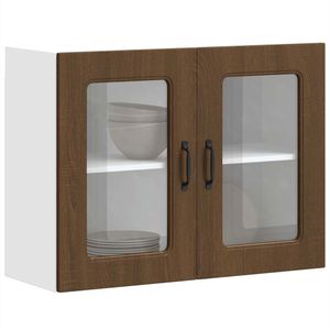 vidaXL - Keukenwandkast - met - glazen - deur - bewerkt - hout - bruin - eikenkleur