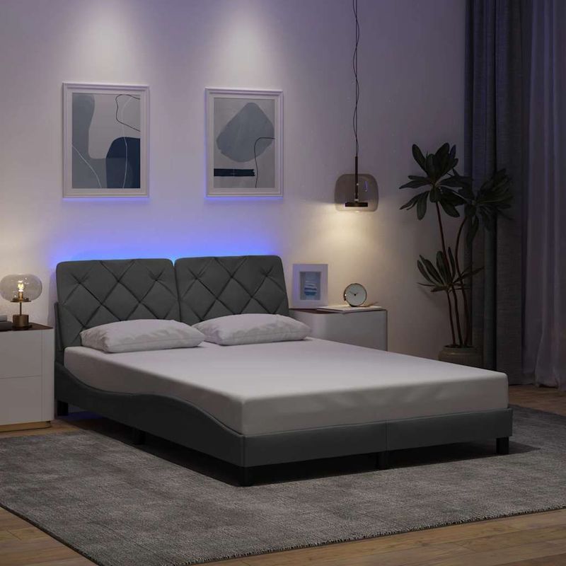 vidaXL - Bedframe - met - LED - zonder - matras - stofx200 - cm - lichtgrijs