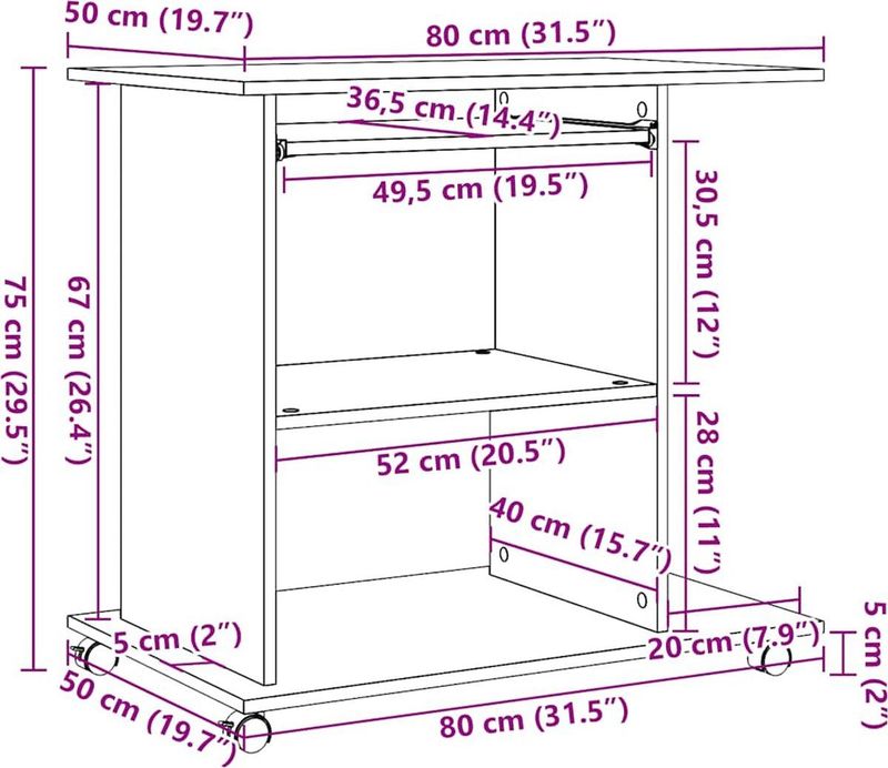 vidaXL Computerbureau - Bewerkt Hout - Eikenkleur - Ruimtebesparend