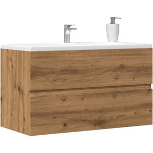 vidaXL - Wastafelkast - Eikenkleur - Bewerkt Hout - 90x38,5x45 cm