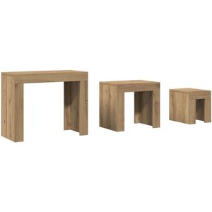vidaXL - 3-delige Tafeltjesset - Hout - Eikenkleurig - In elkaar Passend Ontwerp