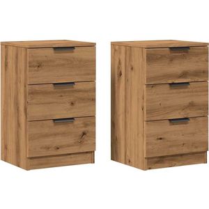 vidaXL Nachtkastjes - 2 Stuks - Bewerkt Hout - Eikenkleur