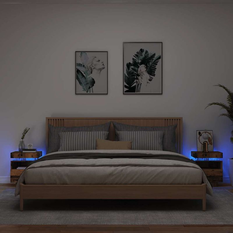 vidaXL Nachtkastjes met LED-verlichting 2 st 40x39x48,5 cm oud hout