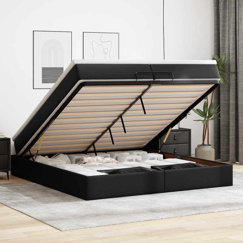 Vidaxl - Ottoman-Bett mit Matratzen Schwarz 200x200 cm Kunstleder