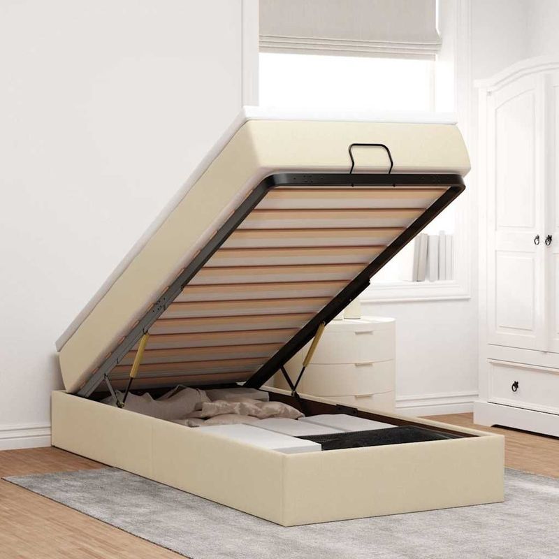 vidaXL - Ottoman - bed - met - matras - 100x200cm - stof - crèmekleurig