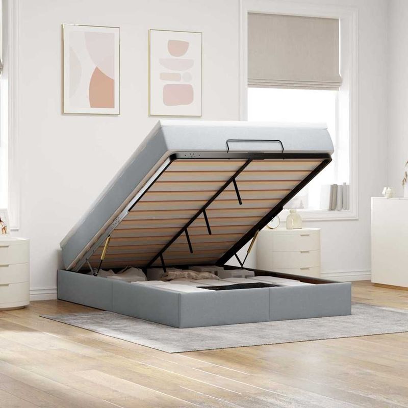vidaXL Ottoman bed met matras 140x200cm stof lichtgrijs