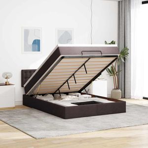 vidaXL - Bed - met - matras - 140x190 - cm - stof - donkerbruin