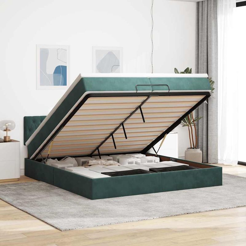 vidaXL Ottoman bed met matras 200x200 cm fluweel donkergroen