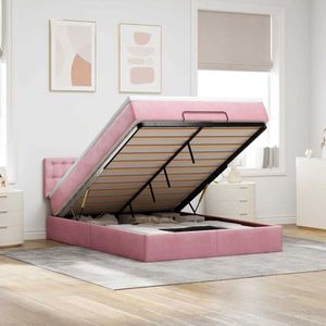 vidaXL Ottoman bed met matras 140x190cm fluweel roze