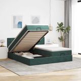 vidaXL - Ottoman - bed - met - matrassen - 200x200cm - fluweel - donkergroen