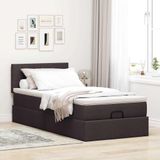 vidaXL - Bed - poef - met - matras - en - LED's - 90x200 - cm - stof - donkerbruin