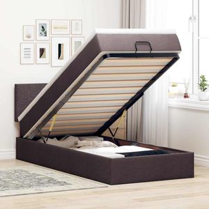 vidaXL - Bed - poef - met - matras - en - LED's - 90x200 - cm - stof - donkerbruin