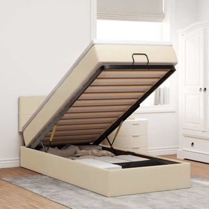 vidaXL Ottoman bed met matras en LED's 100x200 cm stof crèmekleurig