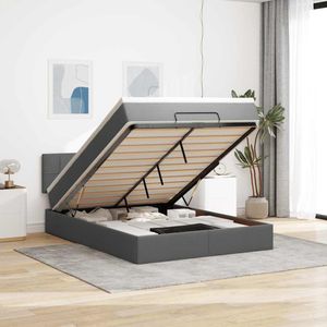 vidaXL - Bed - poef - met - matras - en - LED's - stof - 140x190 - cm - donkergrijs