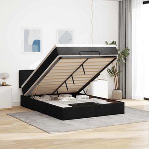 vidaXL - Bed - poef - met - matras - en - LED's - stof - 140x190 - cm - zwart