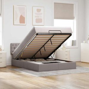 vidaXL - Bed - poef - met - matras - en - LED's - 140x200 - cm - stof - taupe