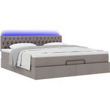 vidaXL - Bed - poef - met - matras - en - LED's - 180x200 - cm - stof - taupe