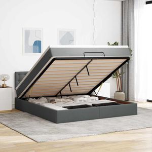 vidaXL - Bed - poef - met - matras - en - LED's - 180x200 - cm - stof - donkergrijs