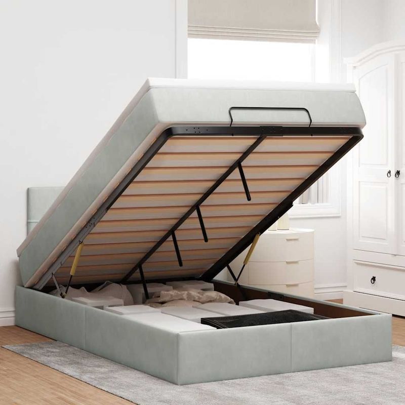 vidaXL - Ottoman - bed - met - matras - en - LED's - 120x200 - cm - fluweel - lichtgrijs