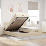 vidaXL Ottoman-Bett mit Matratzen & LEDs Creme 200x200 cm Stoff