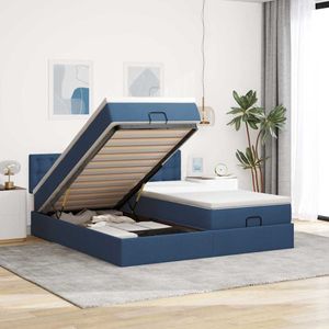 vidaXL - Ottoman - bed - met - matrassen - en - LED's - 200x200cm - stof - blauw