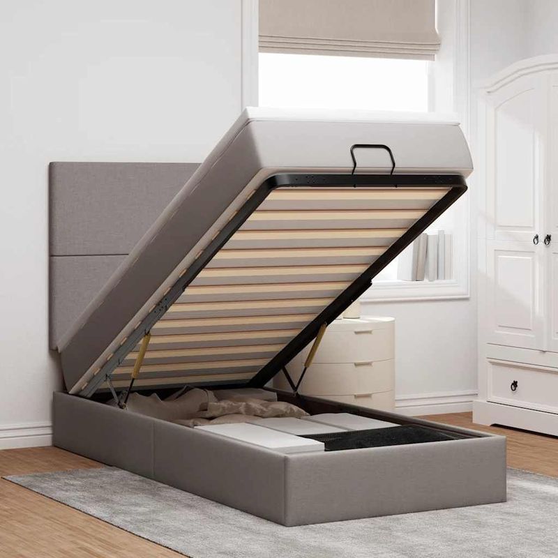 vidaXL - Bed - met - matras - 100x200 - cm - stof - taupe