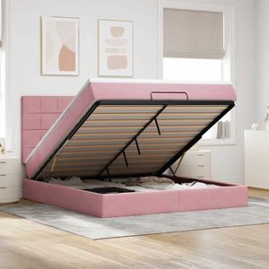 vidaXL Ottoman bed met matrassen 160x200cm fluweel roze