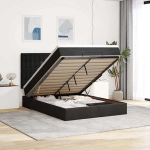 vidaXL Ottoman Bed - Fluweel - Zwart - Met Matrassen