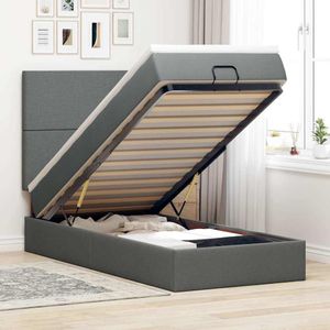 vidaXL - Ottoman - bed - met - matras - en - LED's - 100x200cm - stof - donkergrijs