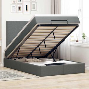 vidaXL - Ottoman - bed - met - matras - en - LED's - 120x200cm - stof - donkergrijs