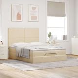 vidaXL Ottoman bed met matras en LED's 140x190cm stof crèmekleurig