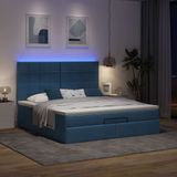 vidaXL - Ottoman - bed - met - matras - en - LED's - 160x200cm - stof - blauw