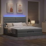 vidaXL - Ottoman - bed - met - matras - en - LED's - 180x200cm - stof - lichtgrijs
