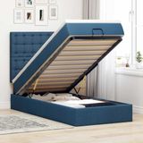 vidaXL - Bed - poef - met - matras - en - LED'sx200 - cm - stof - blauw