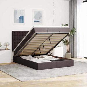 vidaXL - Ottoman - bed - met - matras - en - LED'sx200cm - stof - donkerbruin