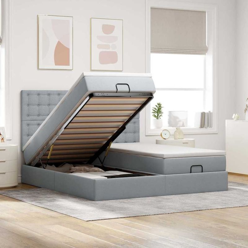 vidaXL - Ottoman - bed - met - matrassen - en - LED's - 180x200cm - stof - lichtgrijs