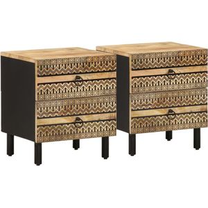 vidaXL Nachtkastjes 2 st 40x33,5x46 cm massief ruw mangohout zwart