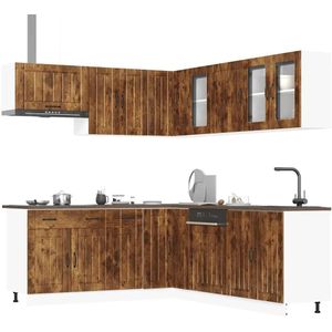 vidaXL - 11-delige - Keukenkastenset - Lucca - bewerkt - hout - gerookt - eiken