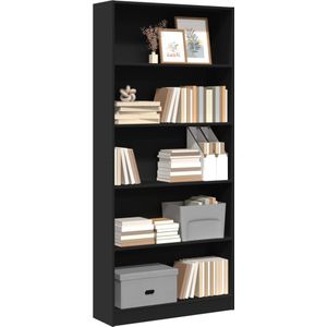 vidaXL Boekenkast - Zwart - Bewerkte Hout - 80x24x176 cm
