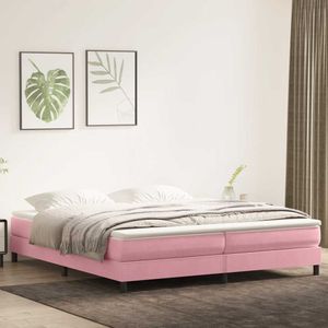 vidaXL - Boxspring - zonder - matras - fluweel - roze - 200x210 - cm